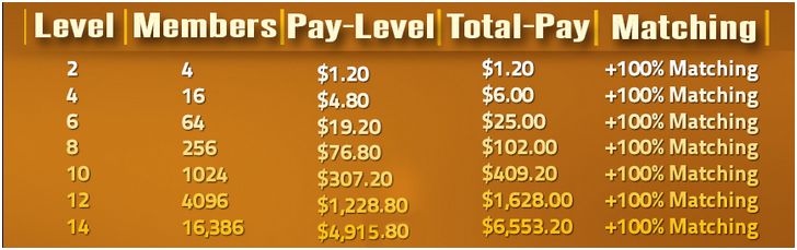Penny Matrix Commission Structure Illustration - Paying 100% Matching Bonus To Infinty On All Of Your Referrals